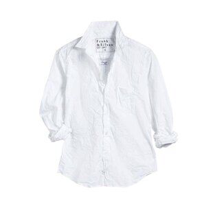 Frank & Eileen Barry Crinkle Shirt Button Down Blouse Womens XS White Cotton Top